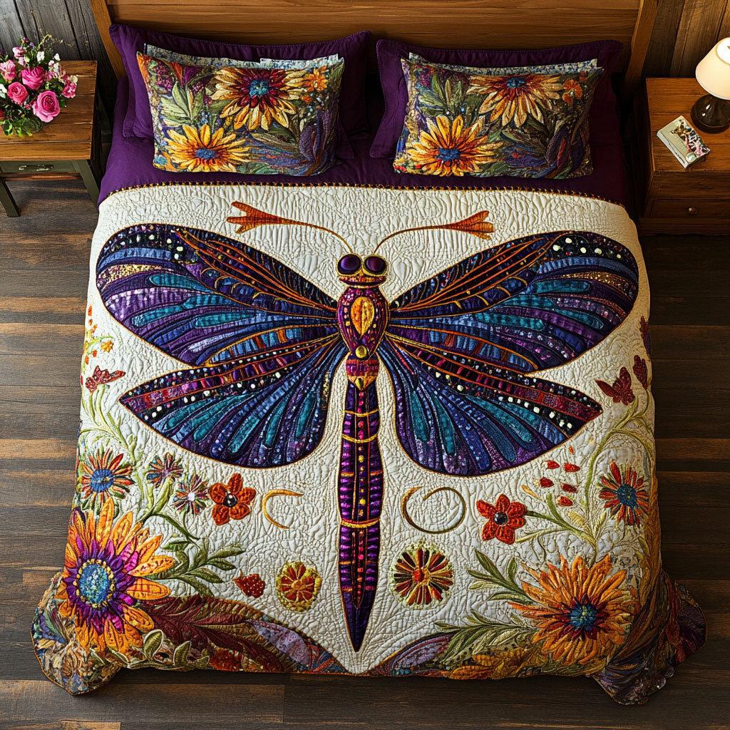Dragonfly Flower WX2702024CL Quilted Bedding Set