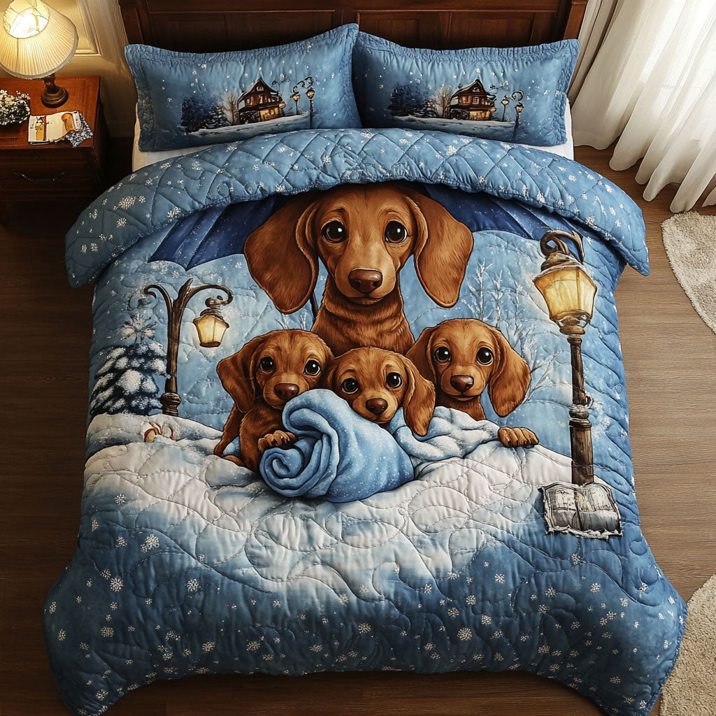 Family Dachshund Snow WT0702008CL Quilted Bedding Set