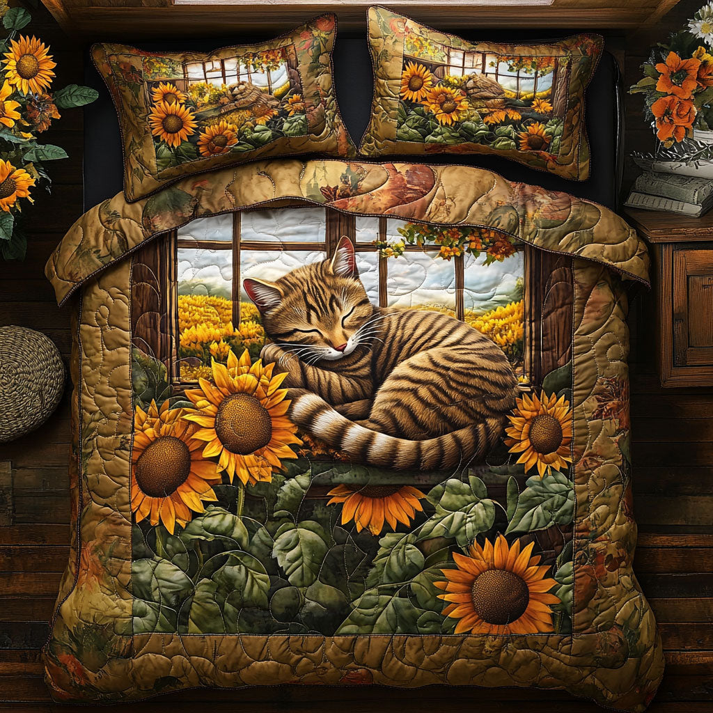 Cat Sunflower Sleep WT2702018CL Quilted Bedding Set