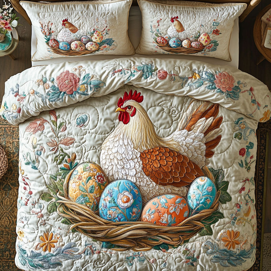 Floral Chicken WX0803174CL Quilted Bedding Set