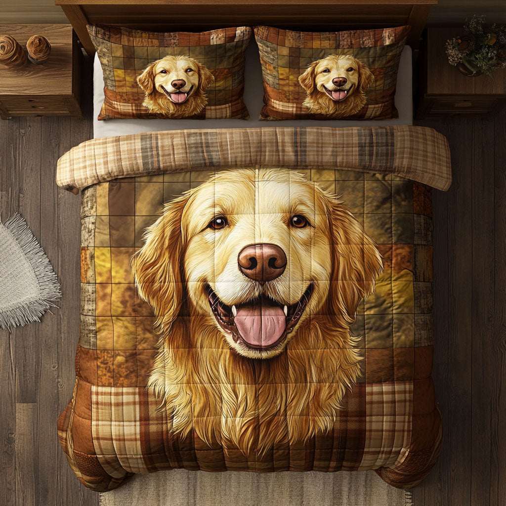 Happy Golden Retriever WX0303024CL Quilted Bedding Set