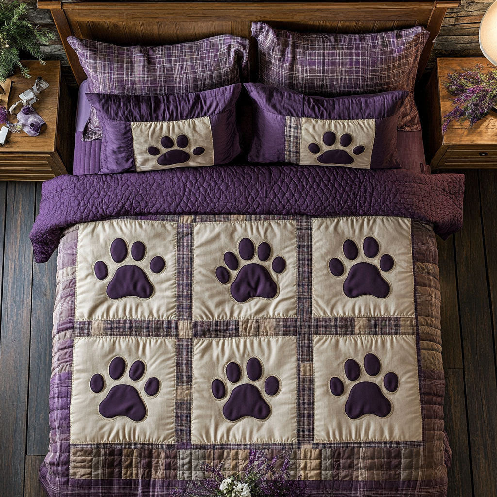 Lavender Dog Paw WX0603050CL Quilted Bedding Set