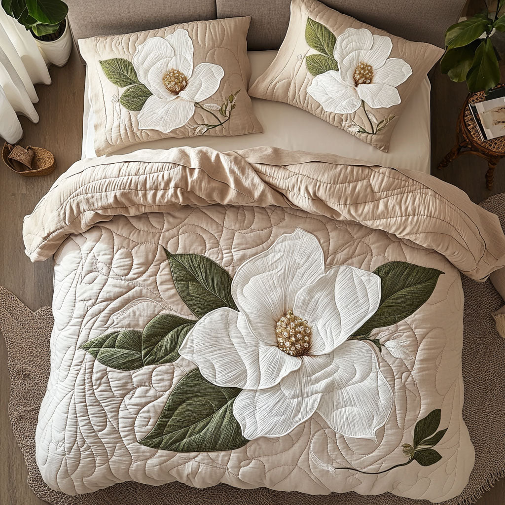 Magnolia Flower WX2802144CL Quilted Bedding Set