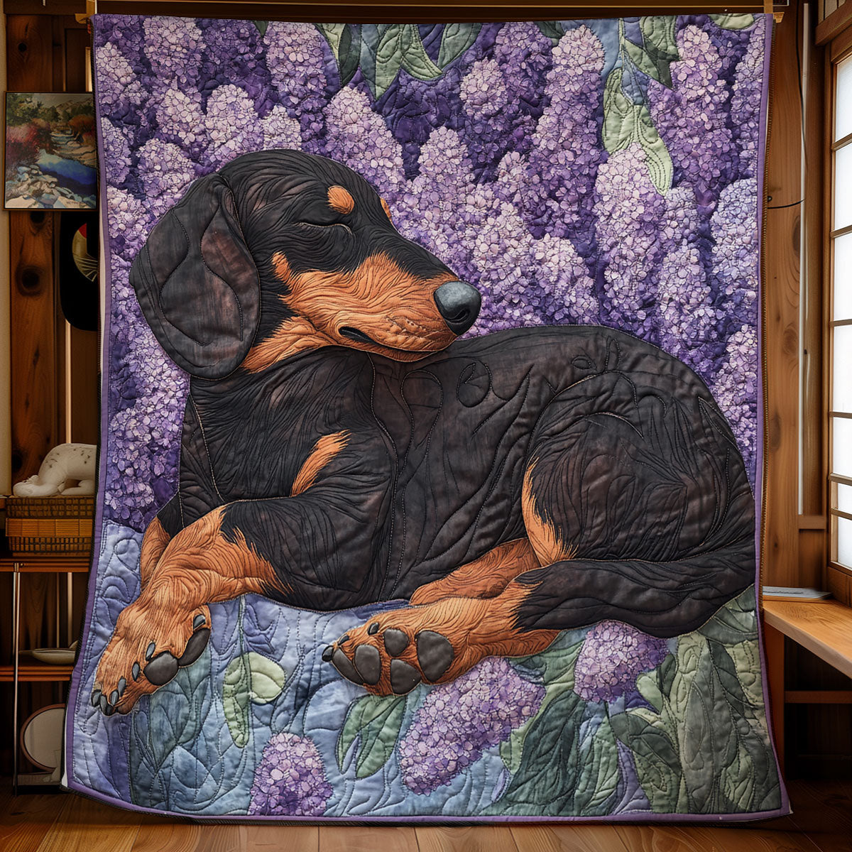 Dreamy Dachshund In Lilac Field WU0601013CL Quilt Blanket