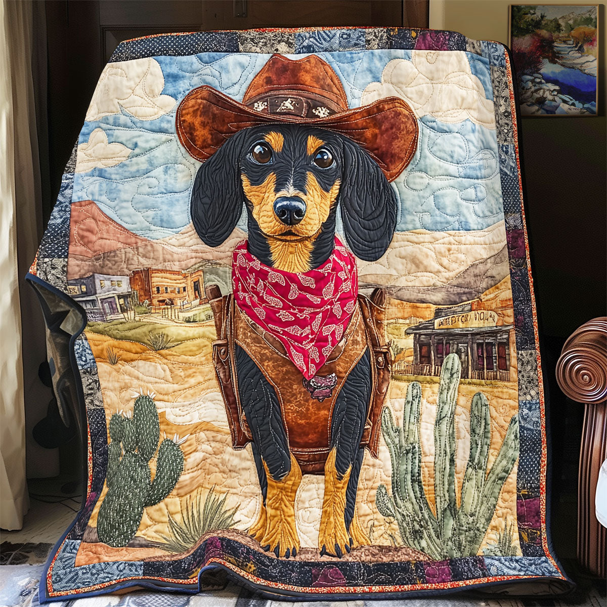 Cowboy Dachshund WU0301095CL Quilt Blanket