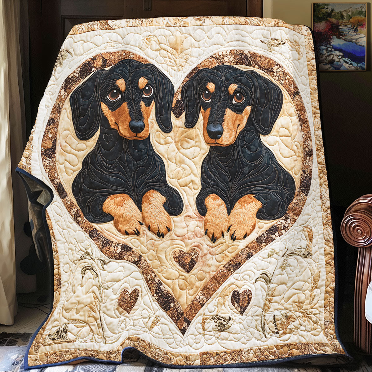Dachshund Be My Valentine WU2301019CL Quilt Blanket