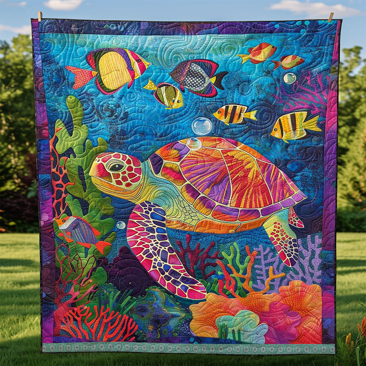 Colorful Sea Turtle WJ2208007CL Quilt Blanket