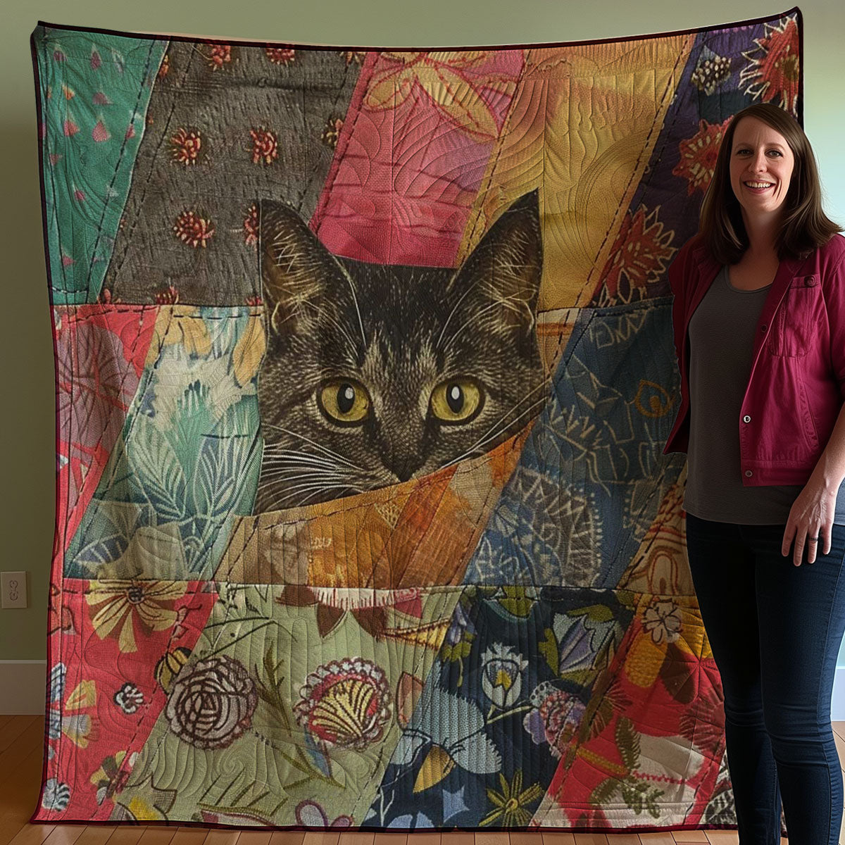 Peeking Cat WJ0108021CL Quilt Blanket