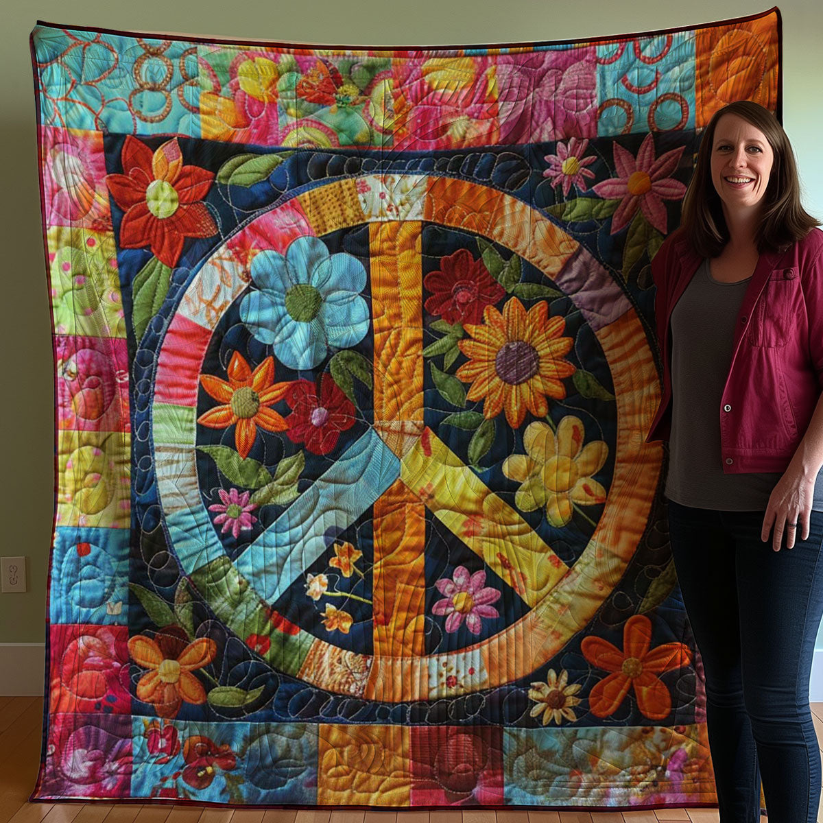 Trippy Hippie Sign WJ0108034CL Quilt Blanket