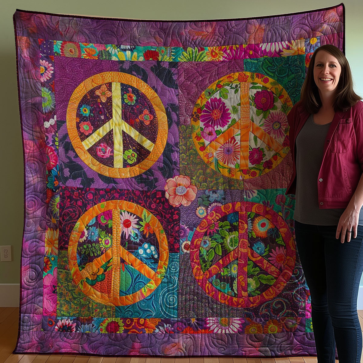 Trippy Hippie Sign WJ2007039CL Quilt Blanket