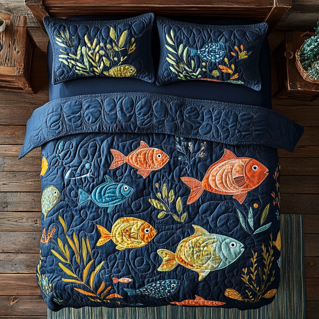 Ocean Fish WX0403032CL Quilted Bedding Set
