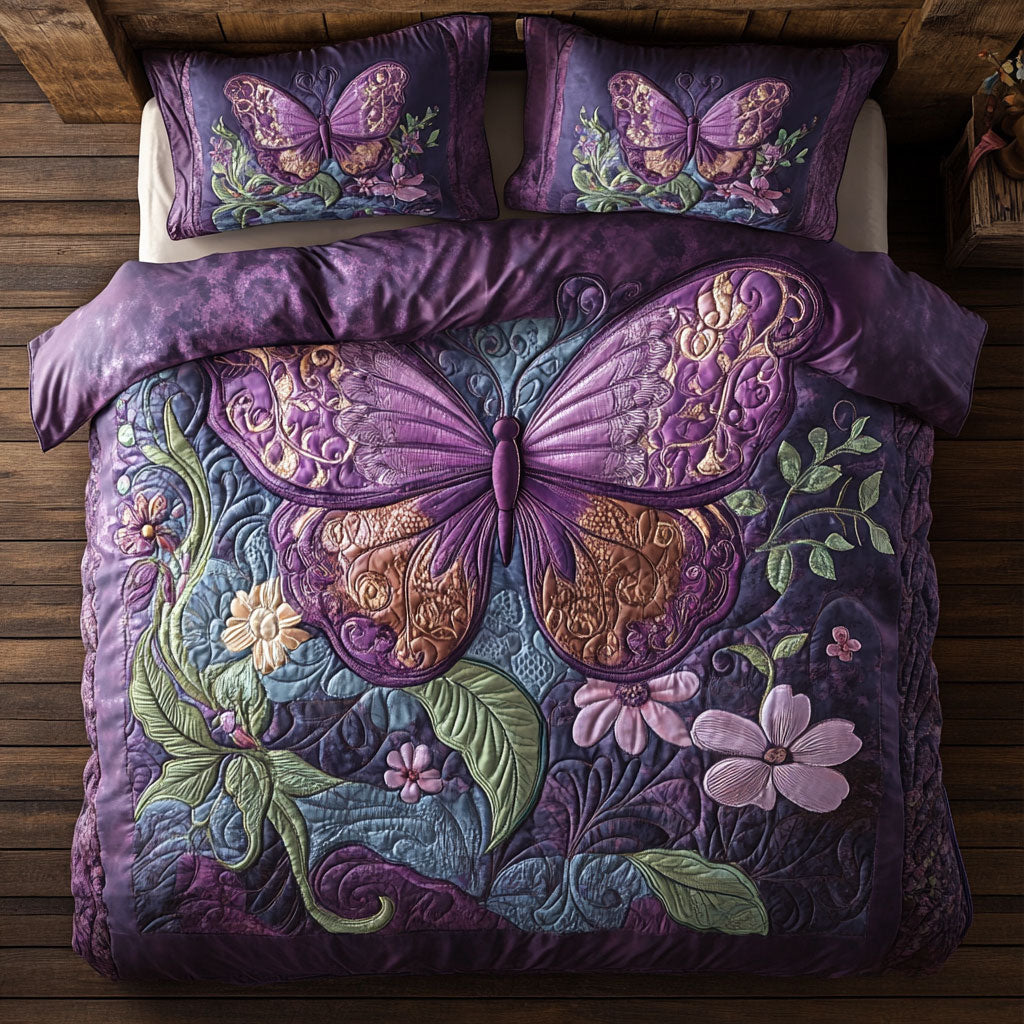 Purple Butterfly WX0403042CL Quilted Bedding Set