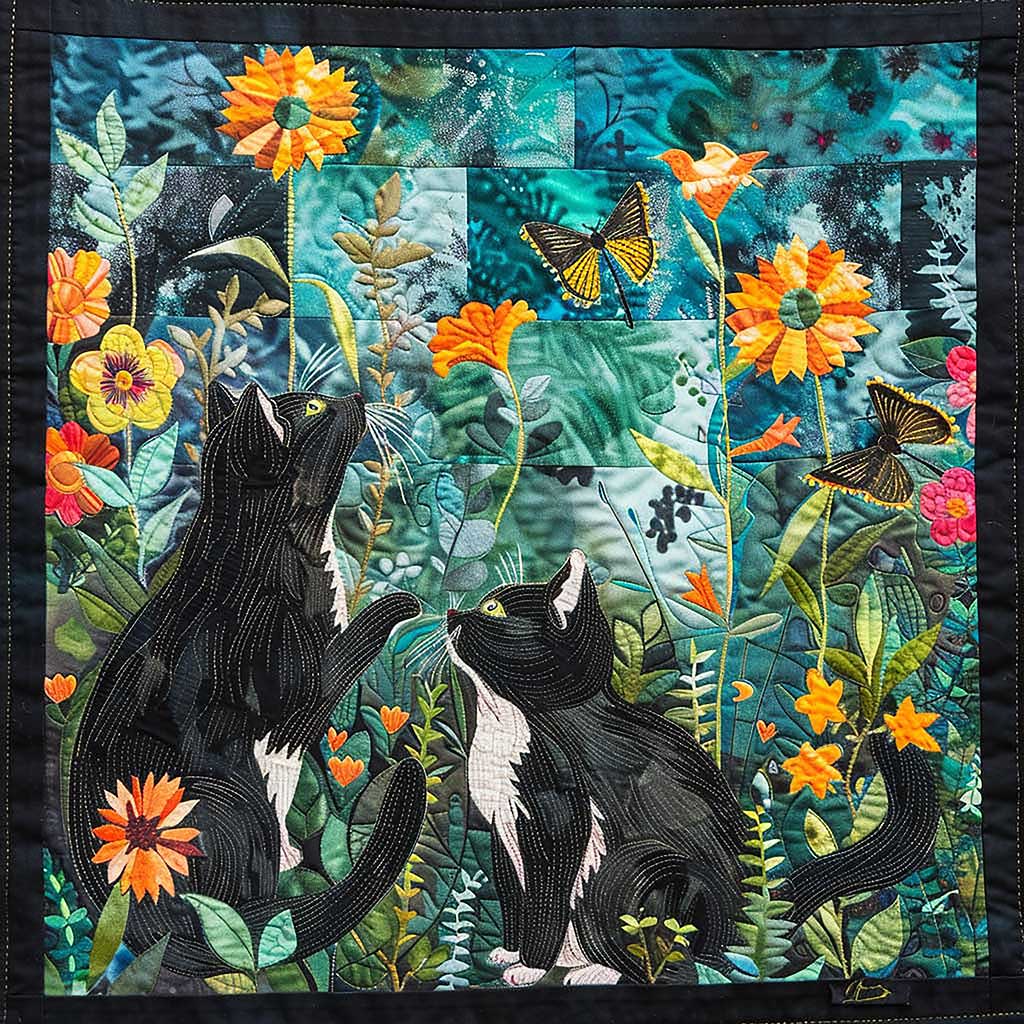 Tuxedo Cats Catch Buffterfly WO2307001CL Quilt Blanket