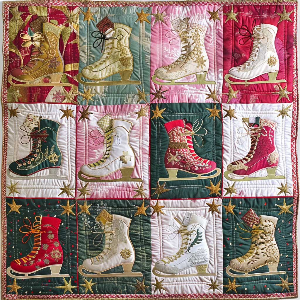 Twinkling Ice Skates XR1608014CL Quilt Blanket