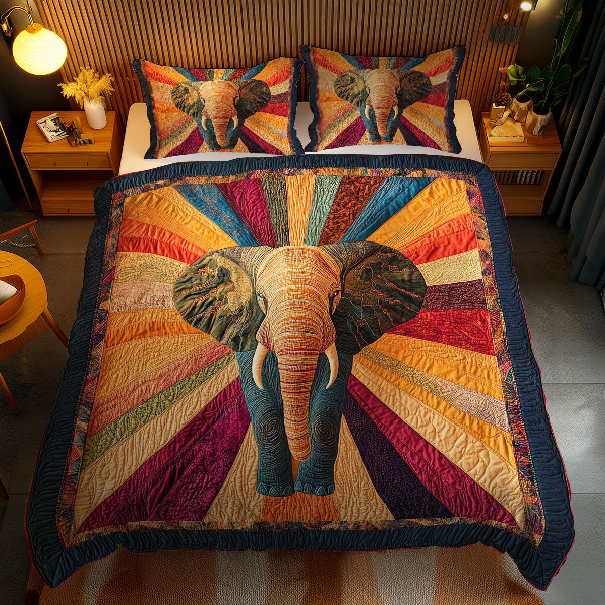 Colorful Elephant WN1002056CL Quilted Bedding Set