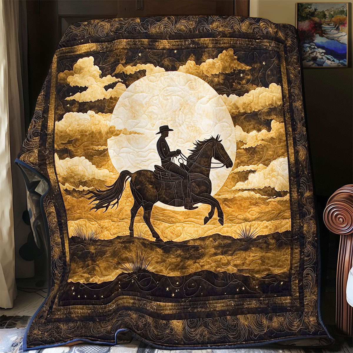 Cowboy In Night Desert WY2301049CL Quilt Blanket