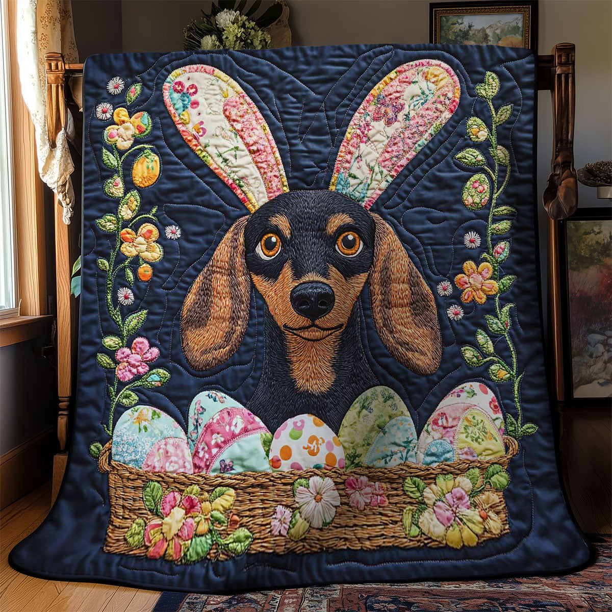 Easter Dachshund Fun WN1501002CL Quilt Blanket