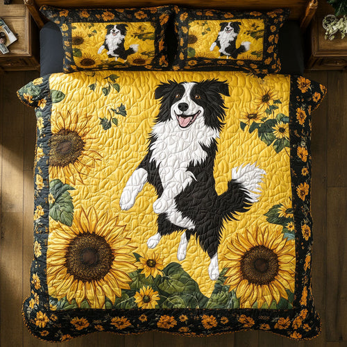 Border Collie In Sunflower WY1302071CL Quilted Bedding Set
