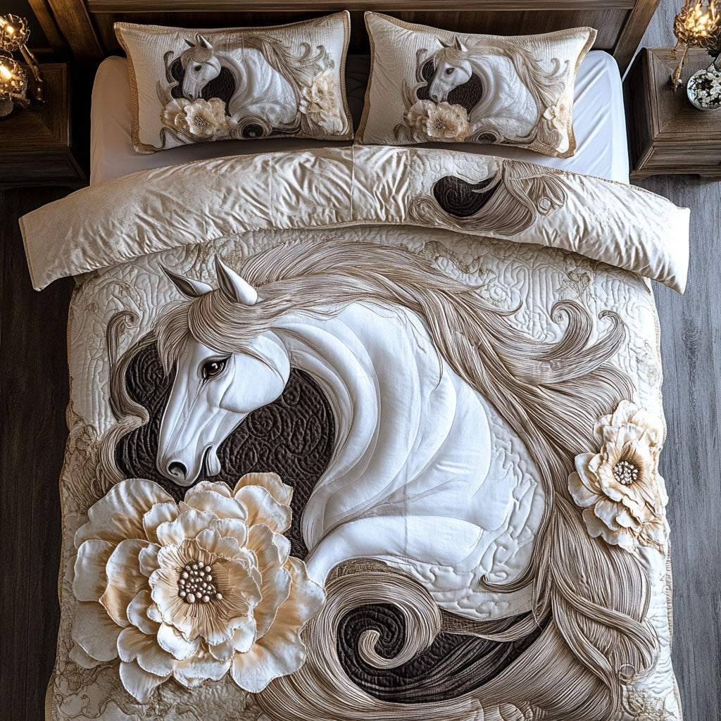 White Horse In Flower WY1202069CL Quilted Bedding Set