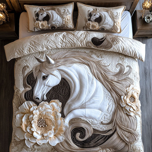 White Horse In Flower WY1202069CL Quilted Bedding Set