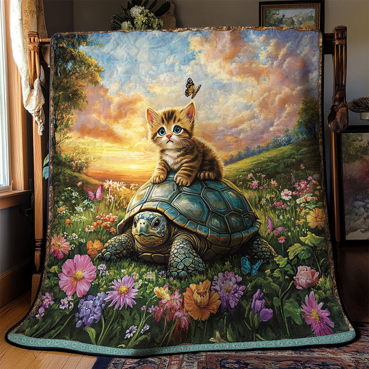 Turtle Kitten Flower WT1102005CL Quilt Blanket