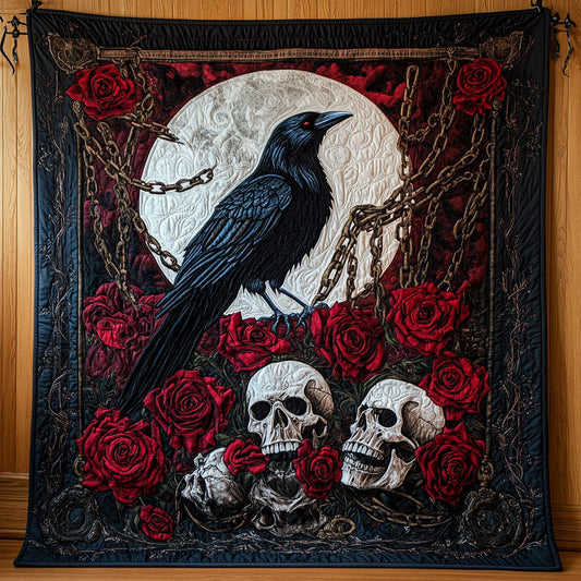 Crimson Raven Skull CW0307022CL Quilt Blanket