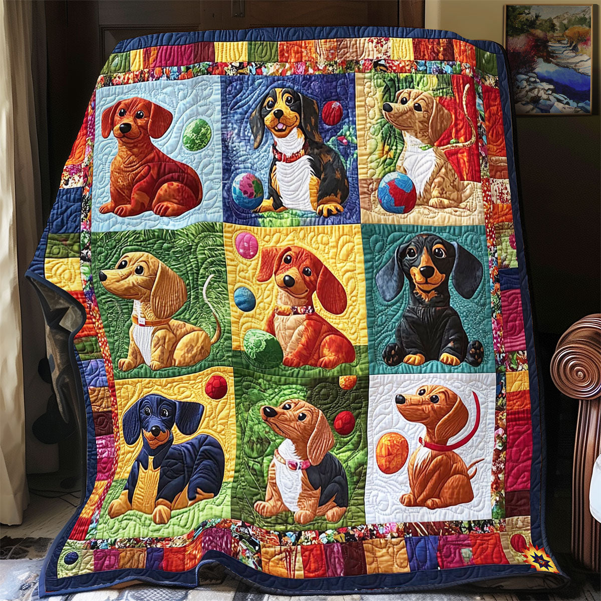 Dachshund Play Ball WY2012042CL Quilt Blanket