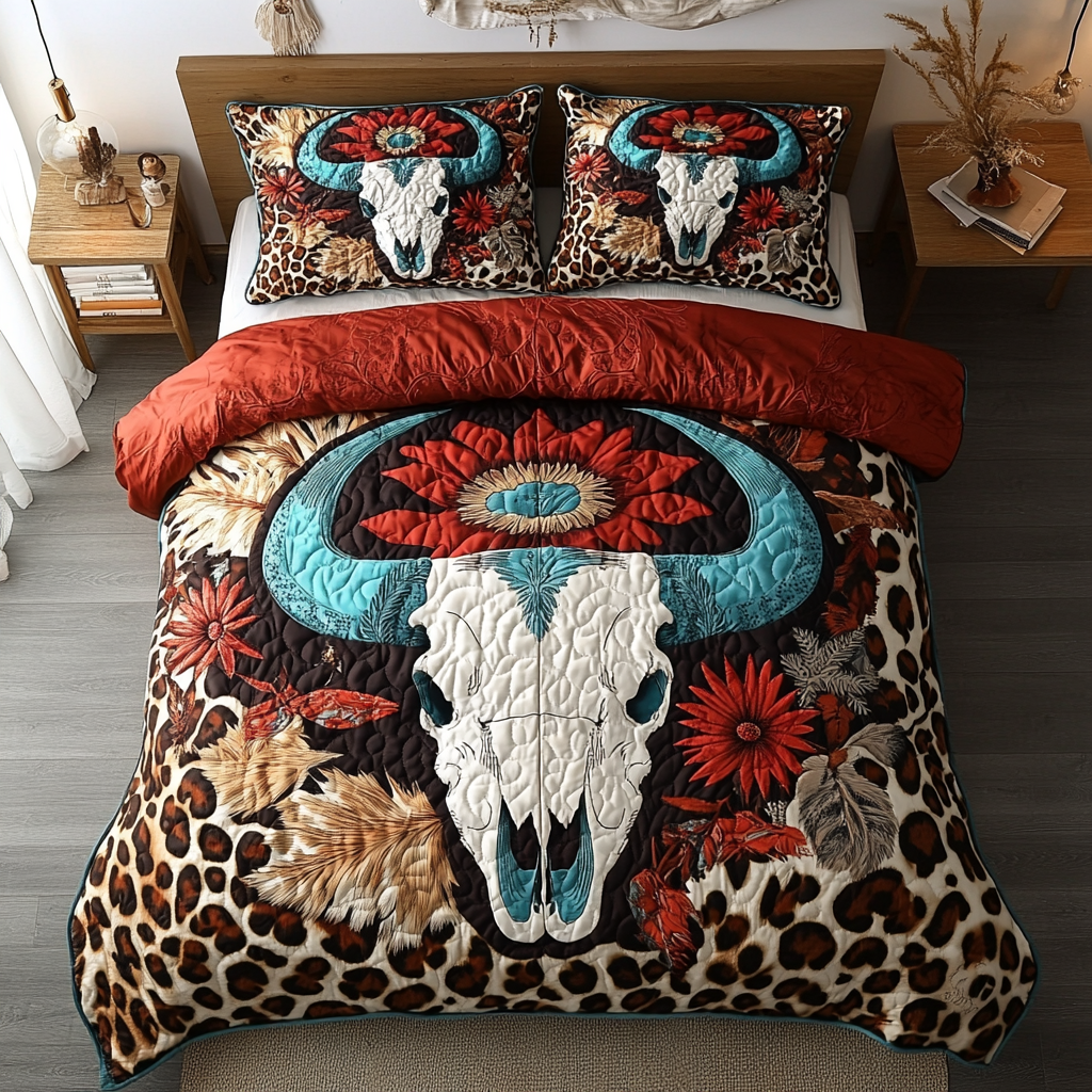 Leopard Bull Skull XR1302002CL Quilted Bedding Set