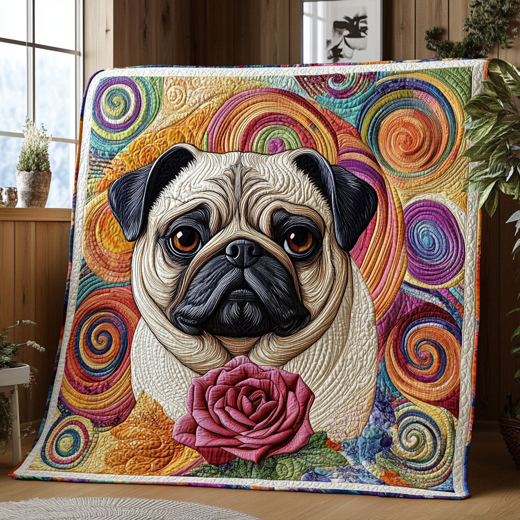Floral Pug Majesty CW1507014CL Quilt Blanket