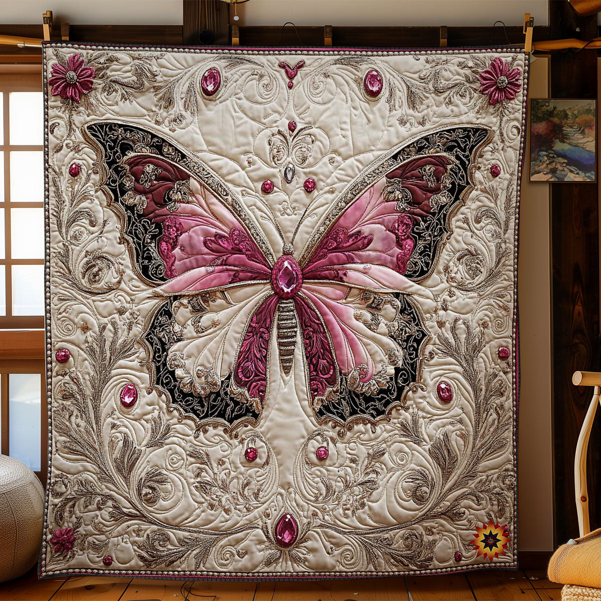 Black Pink Butterfly WY0912001CL Quilt Blanket