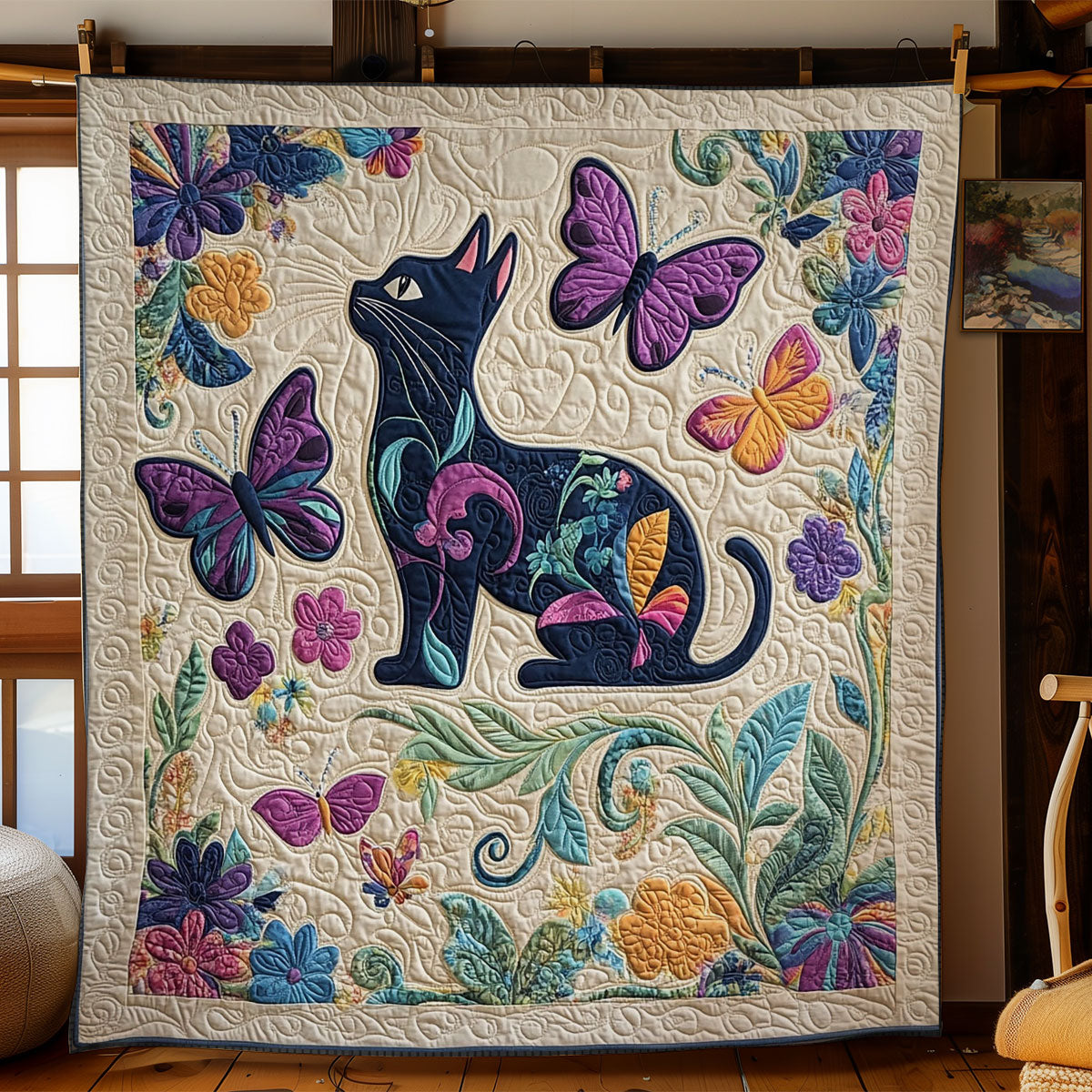 Cat In Flower WY1002027CL Quilt Blanket