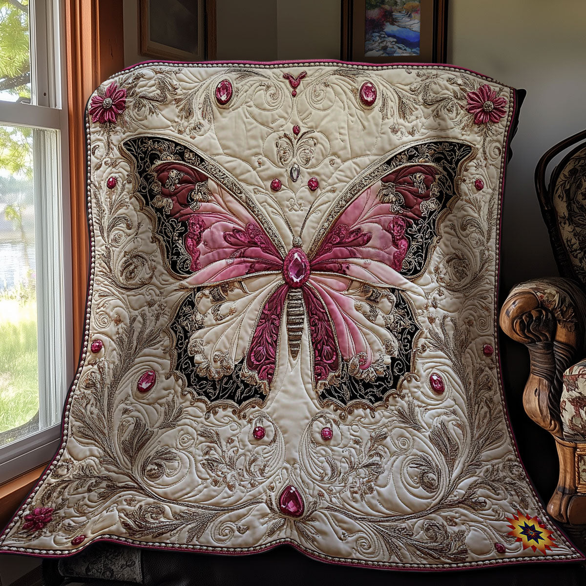 Black Pink Butterfly WY0912001CL Quilt Blanket