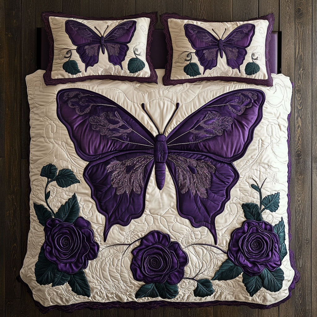 Purple Butterfly WJ1702028CL Quilted Bedding Set