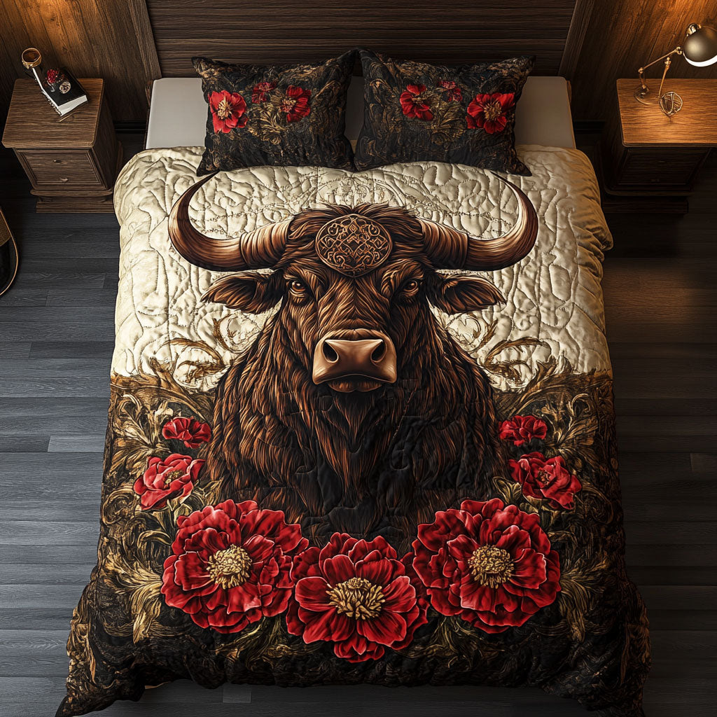 Cow Red Floral WT1402005CL Quilted Bedding Set