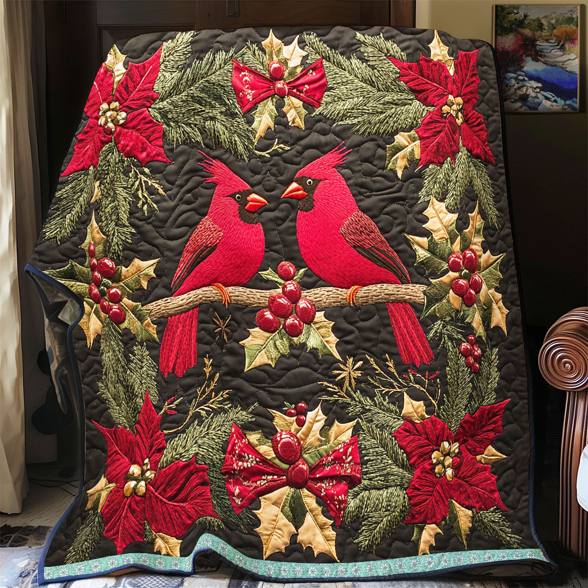 Cardinal Christmas WX2012007CL Quilt Blanket