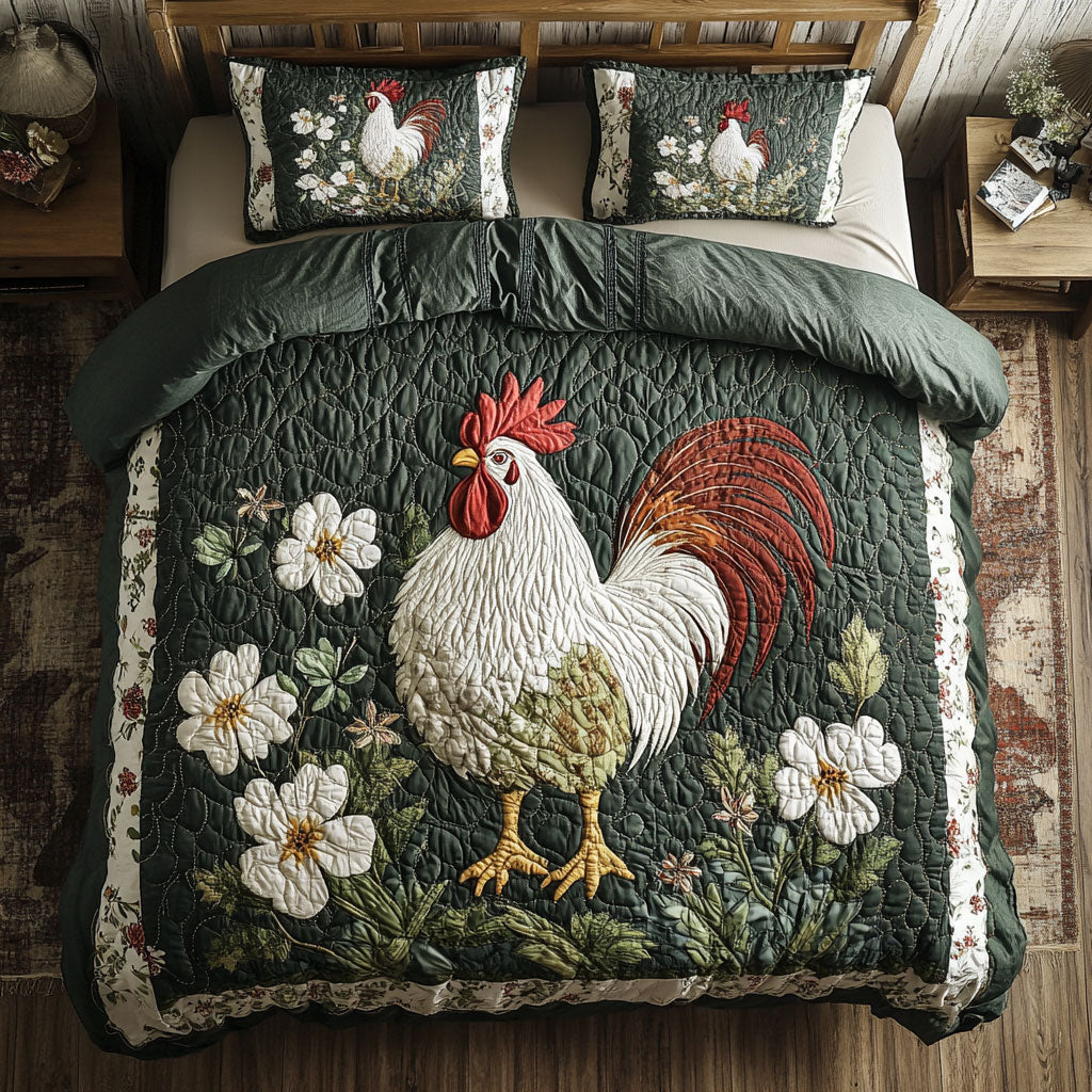 Rooster In Garden WY1802041CL Quilted Bedding Set