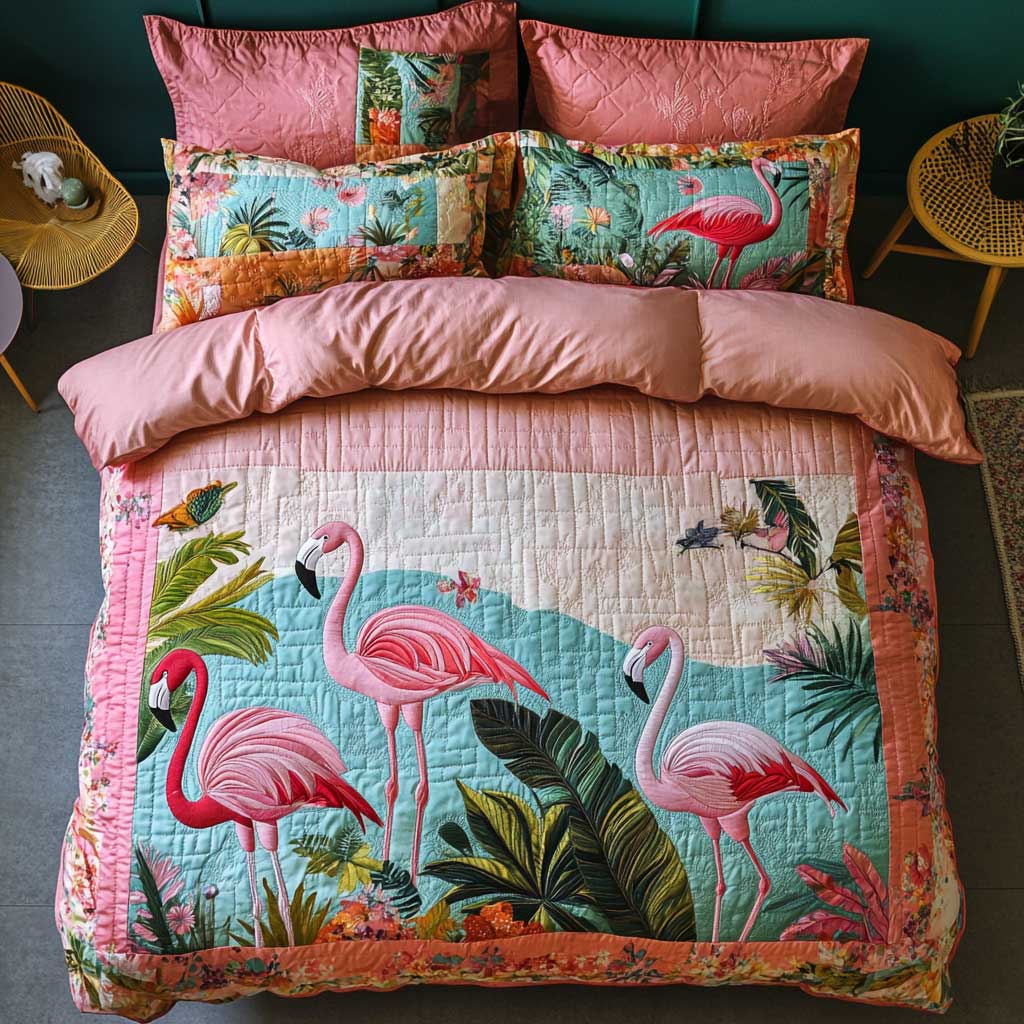 Tropical Flamingo WN1202001CL Quilted Bedding Set