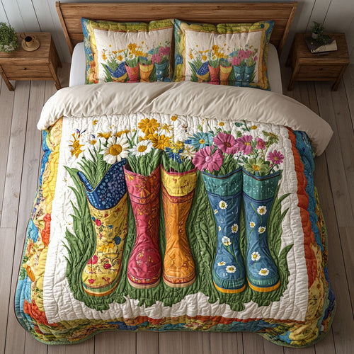 Boots In Flower Garden WY1302065CL Quilted Bedding Set