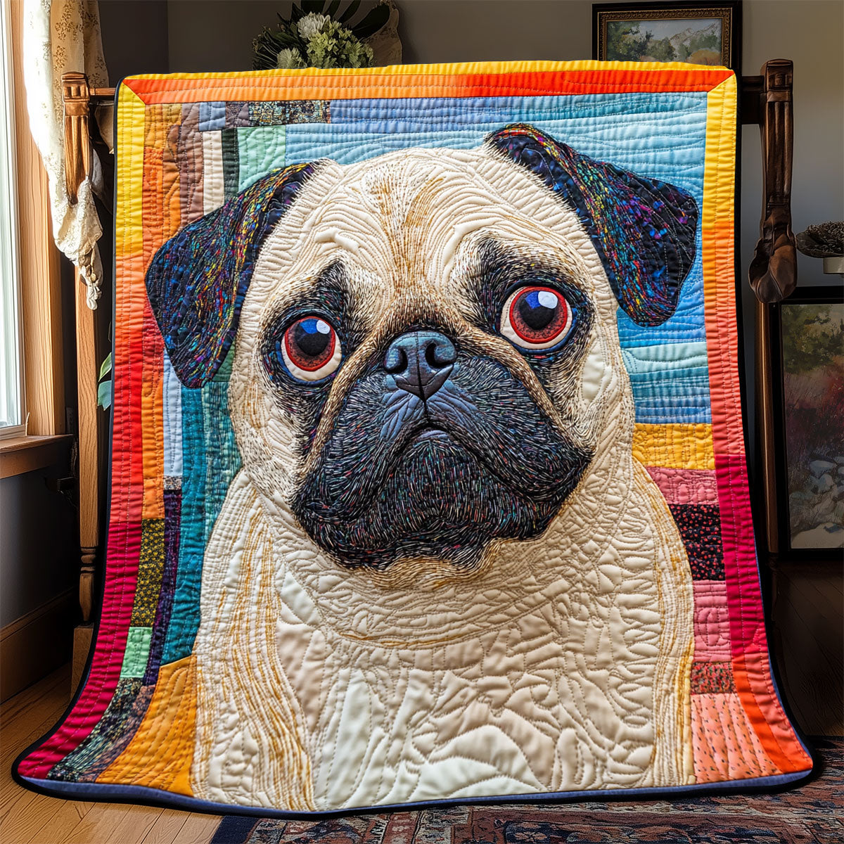 Pug Portrait WX0303093CL Quilt Blanket