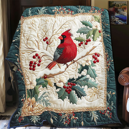 Cardinal In Holly Branch WY2512005CL Quilt Blanket
