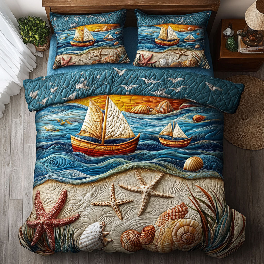 Beautiful Beach Scenery WY1302062CL Quilted Bedding Set
