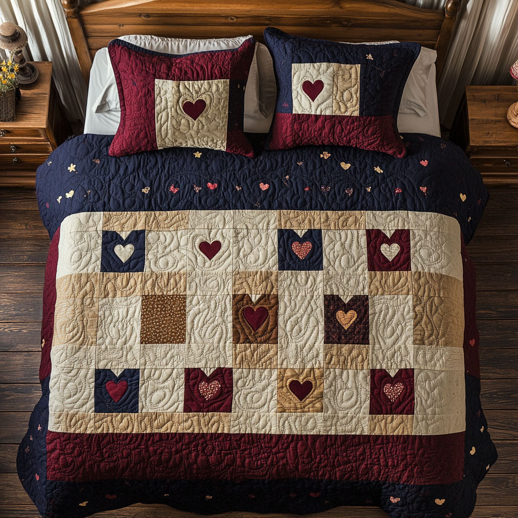 Heart In Square WY1402062CL Quilted Bedding Set