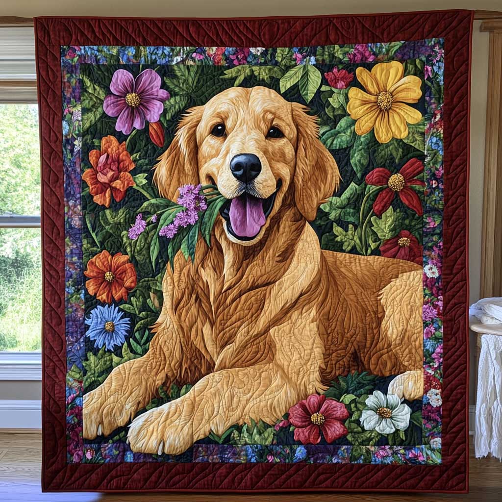 Adorable Golden Retriever Gift WP1309003CL Quilt Blanket