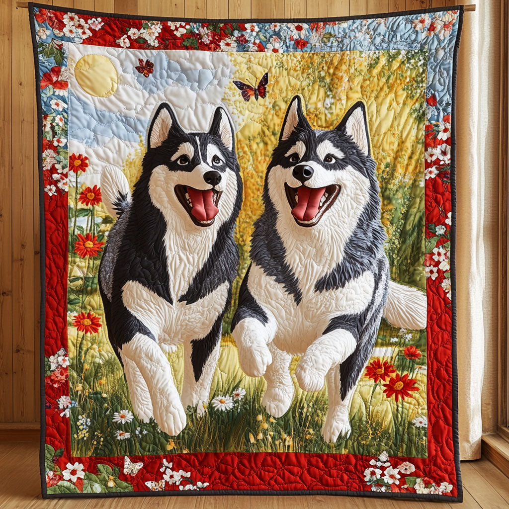 Joyful Huskies CP0108006CL Quilt Blanket