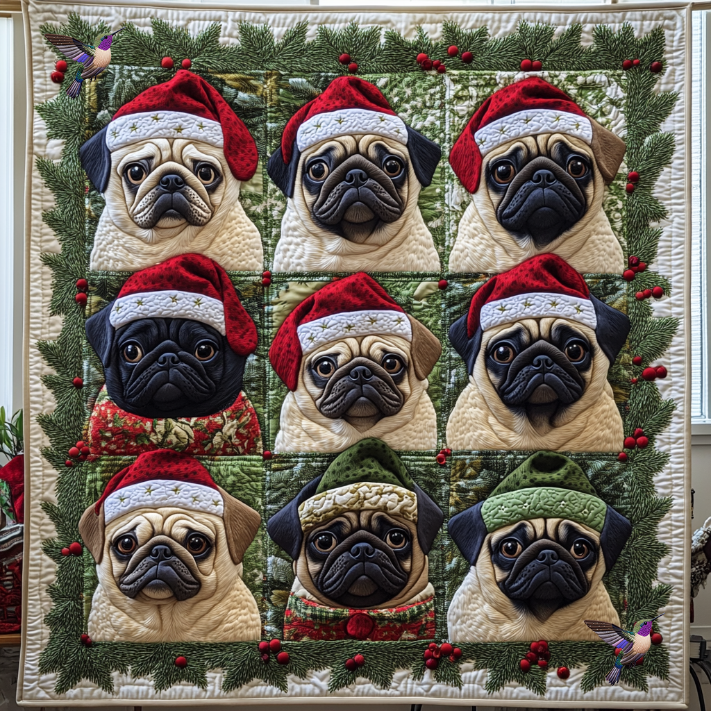 Pug Santa Claus XR0212011CL Quilt Blanket