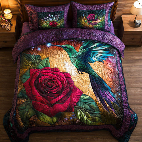 Hummingbird Red Rose WT0703127CL Quilted Bedding Set