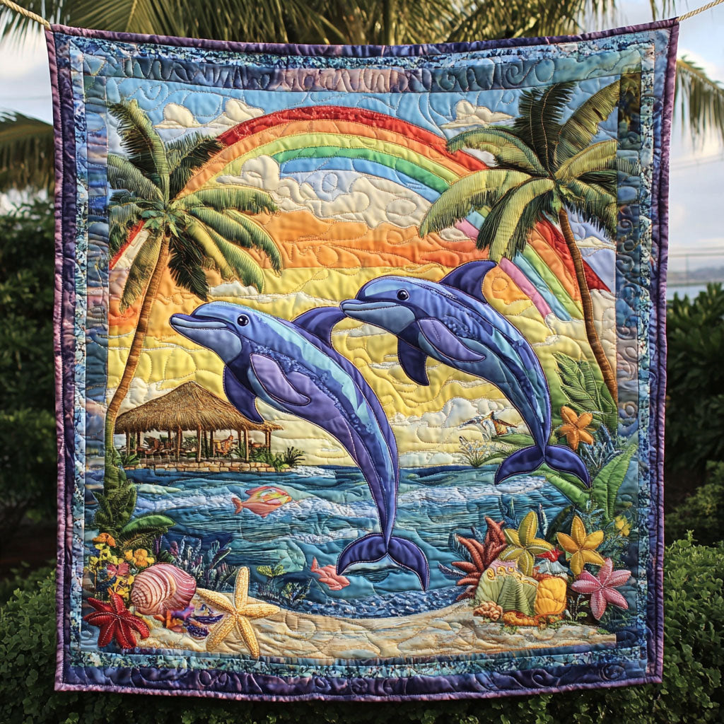 Dolphin Ocean Sunset WT2702122CL Quilt Blanket