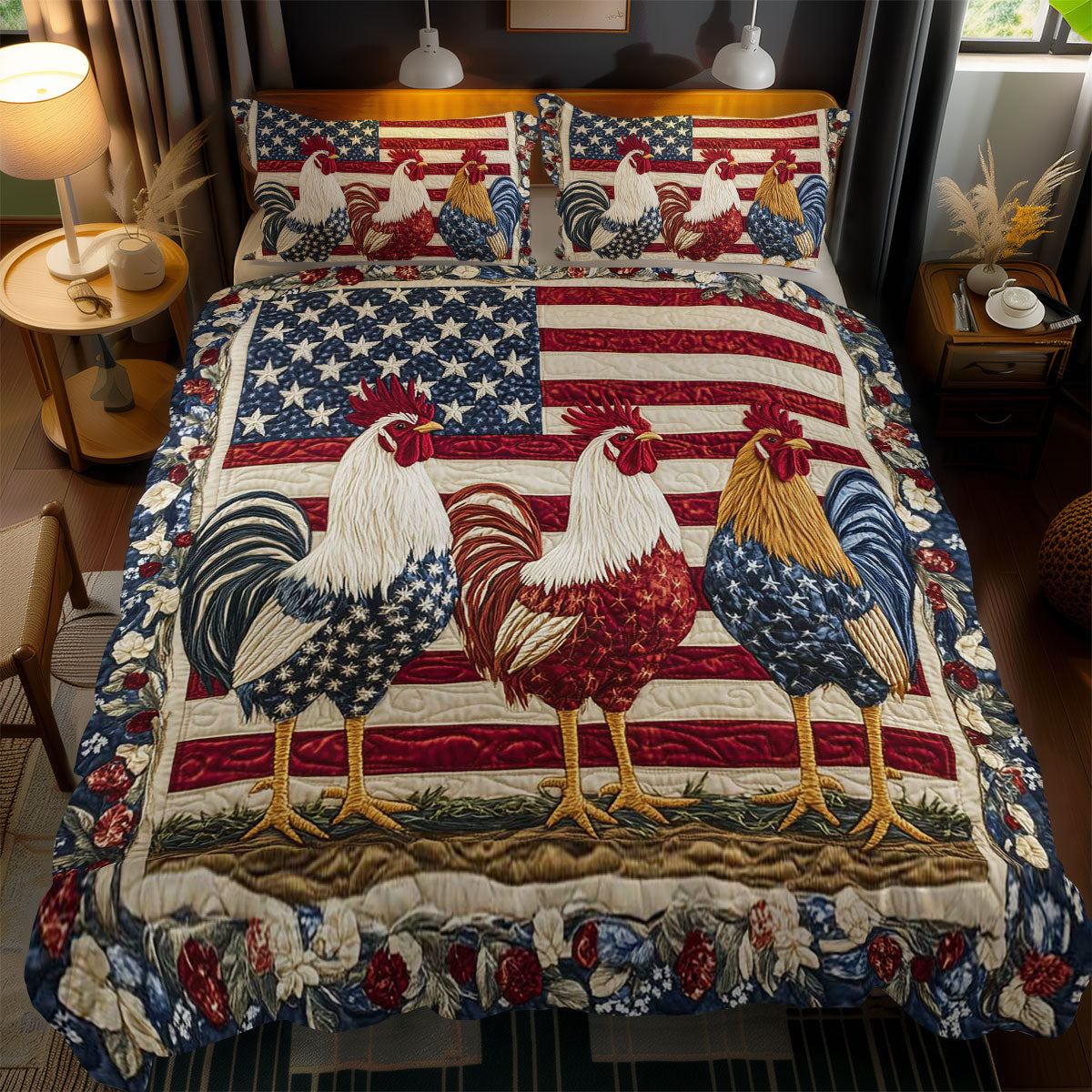 Vintage Glory Rooster WN1002086CL Quilted Bedding Set