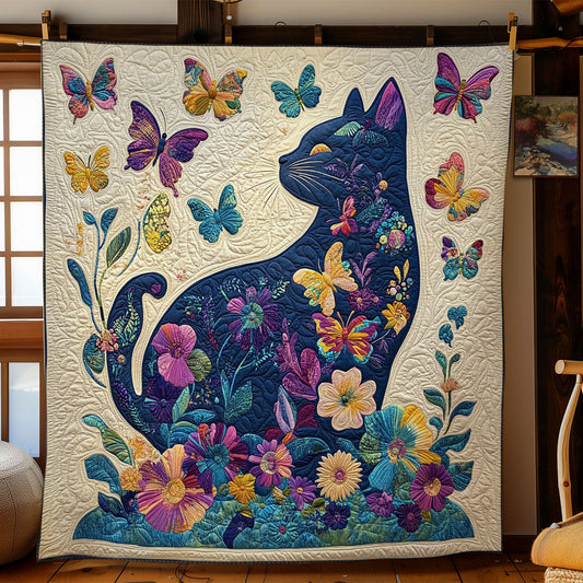 Cat In Flower Garden WY1002028CL Quilt Blanket