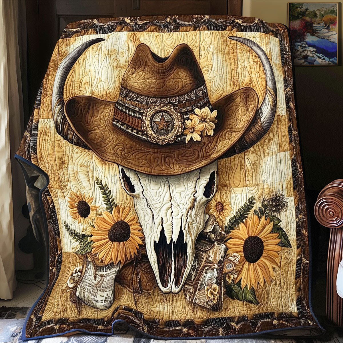 Bull Skull Cowboy WX0602003CL Quilt Blanket